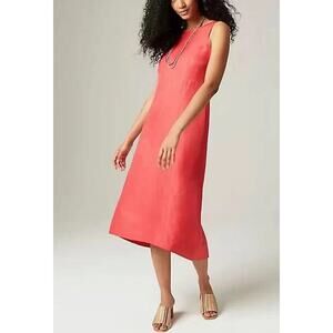 J. Jill Elliptical-Hem A Line Linen Blend Midi Dress Strawberry XLP 16/18 $119